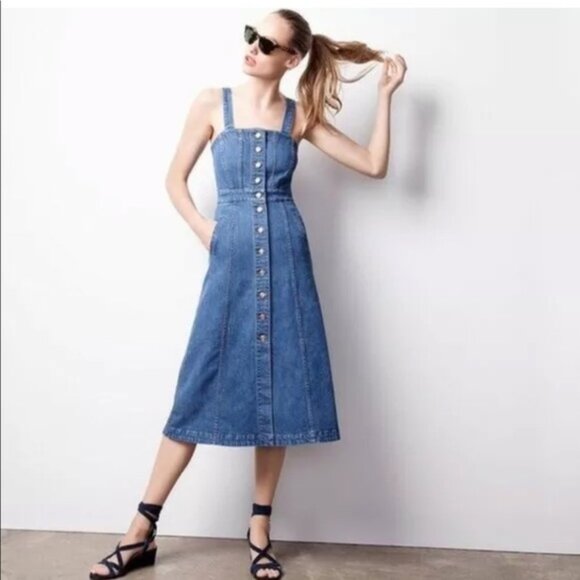 J.Crew Button Front Denim Midi Dress - Picture 1 of 6